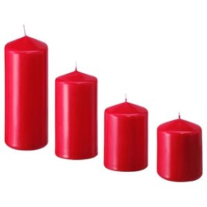 Unscented pillar candles, set of 4, red